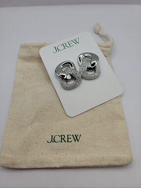 J. Crew Silver  Chain LinkPolished Pave Crystal Drop Earrings Edgy. Cool.